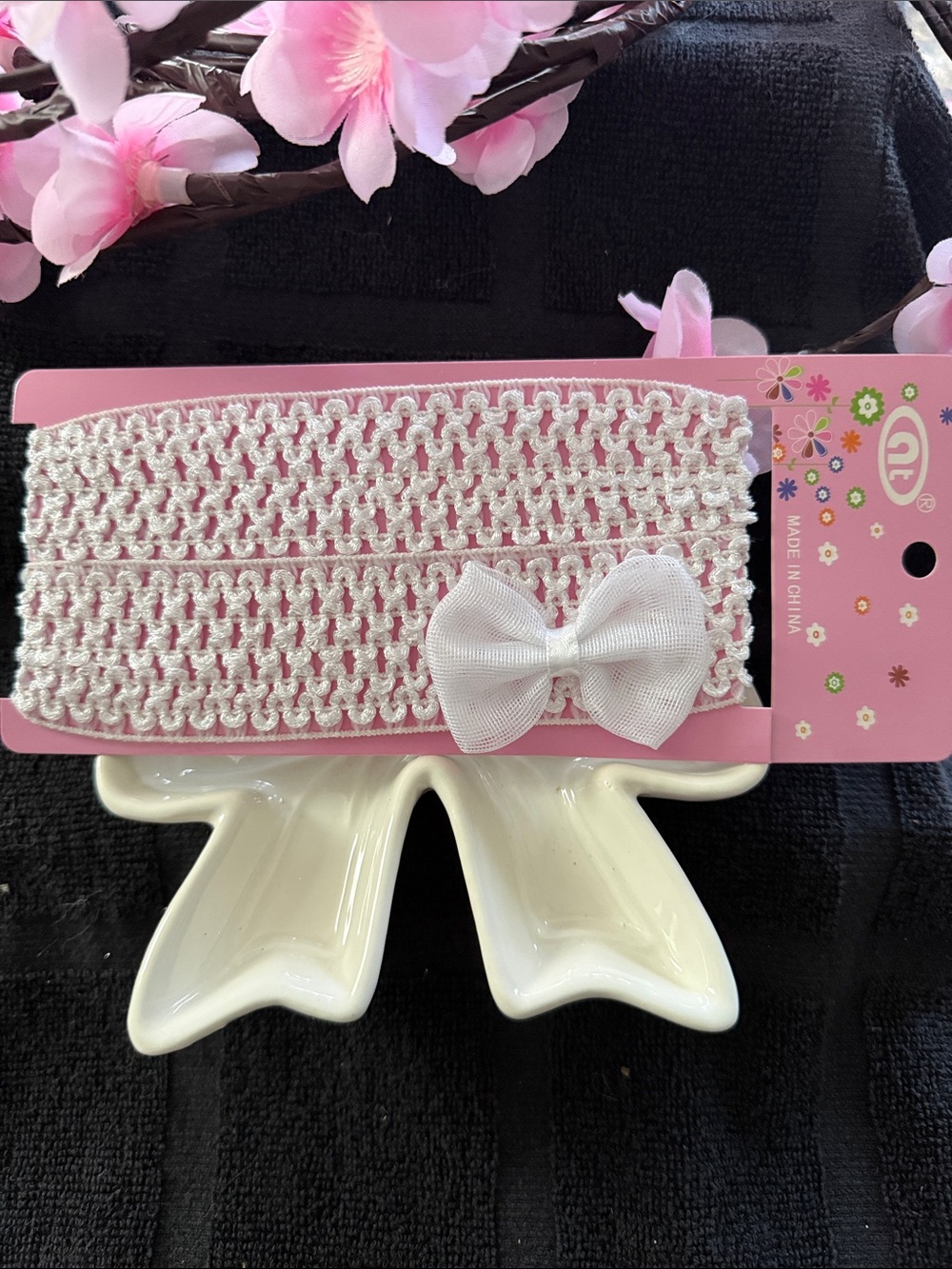 Soft Pink Crochet Bow Baby Headband - Kids Hair Accessory